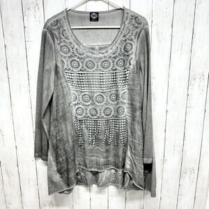 Cal Style Tunic‎ Top Blouse Women Large Lagenlook Boho Gray Layered Crochet Boho